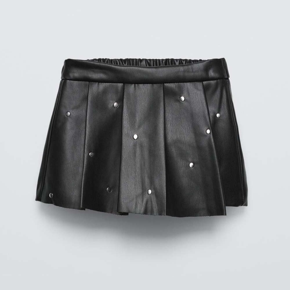 Zara Girls Black Faux Leather Skort with Studs